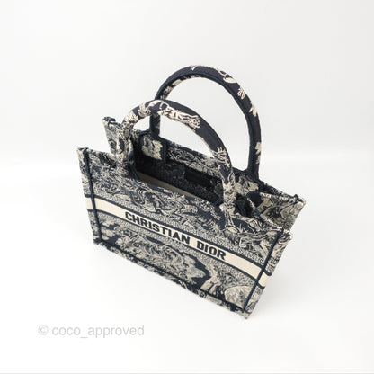 Christian Dior New Small Embroidered Toile De Jouy Canvas Book Tote Navy