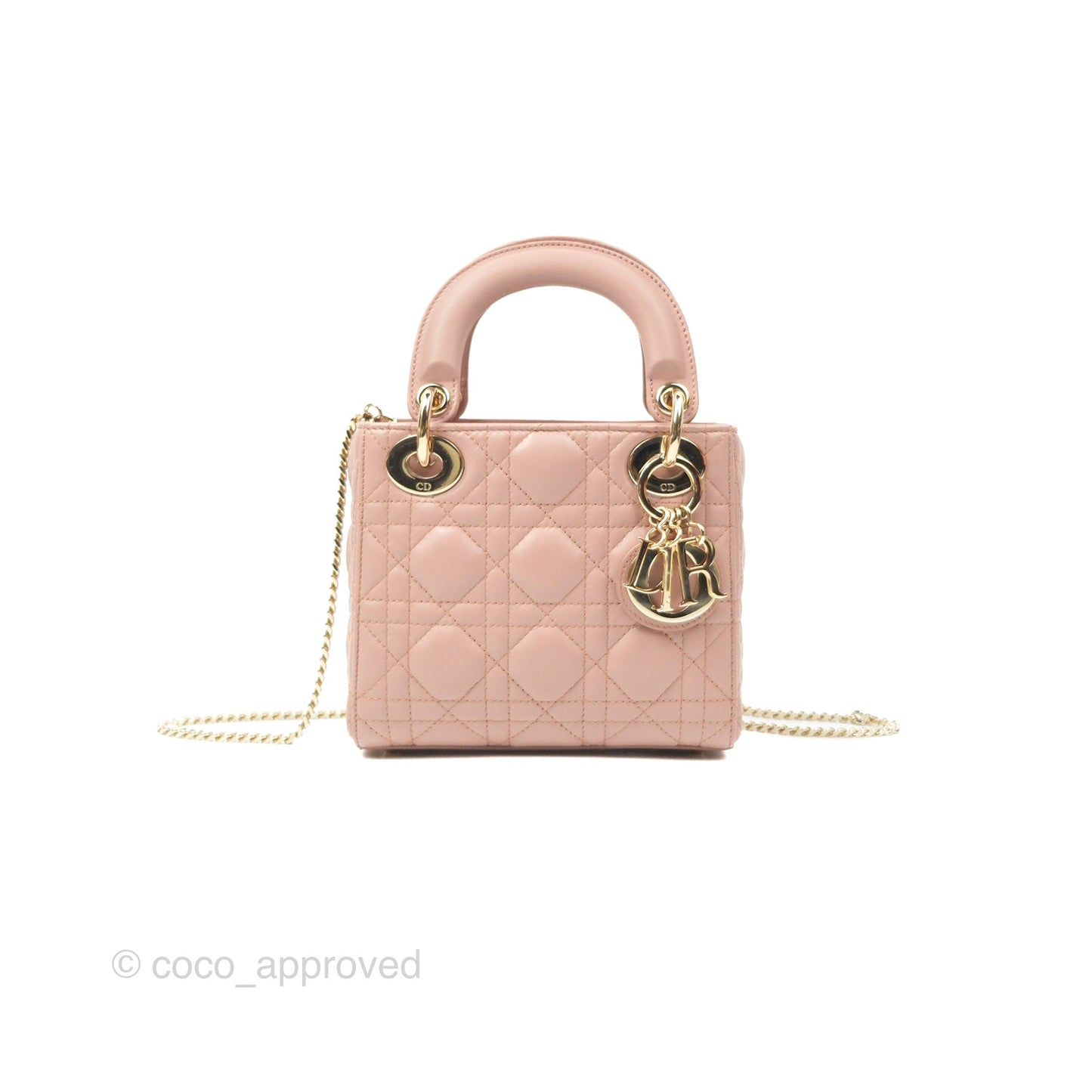 Christian Dior Mini Lady Dior Blush Cannage Lambskin Gold Hardware