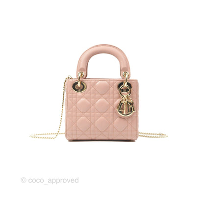 Christian Dior Mini Lady Dior Blush Cannage Lambskin Gold Hardware