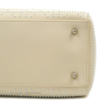 Christian Dior Lady Dior White Studded Light Beige Silver Hardware