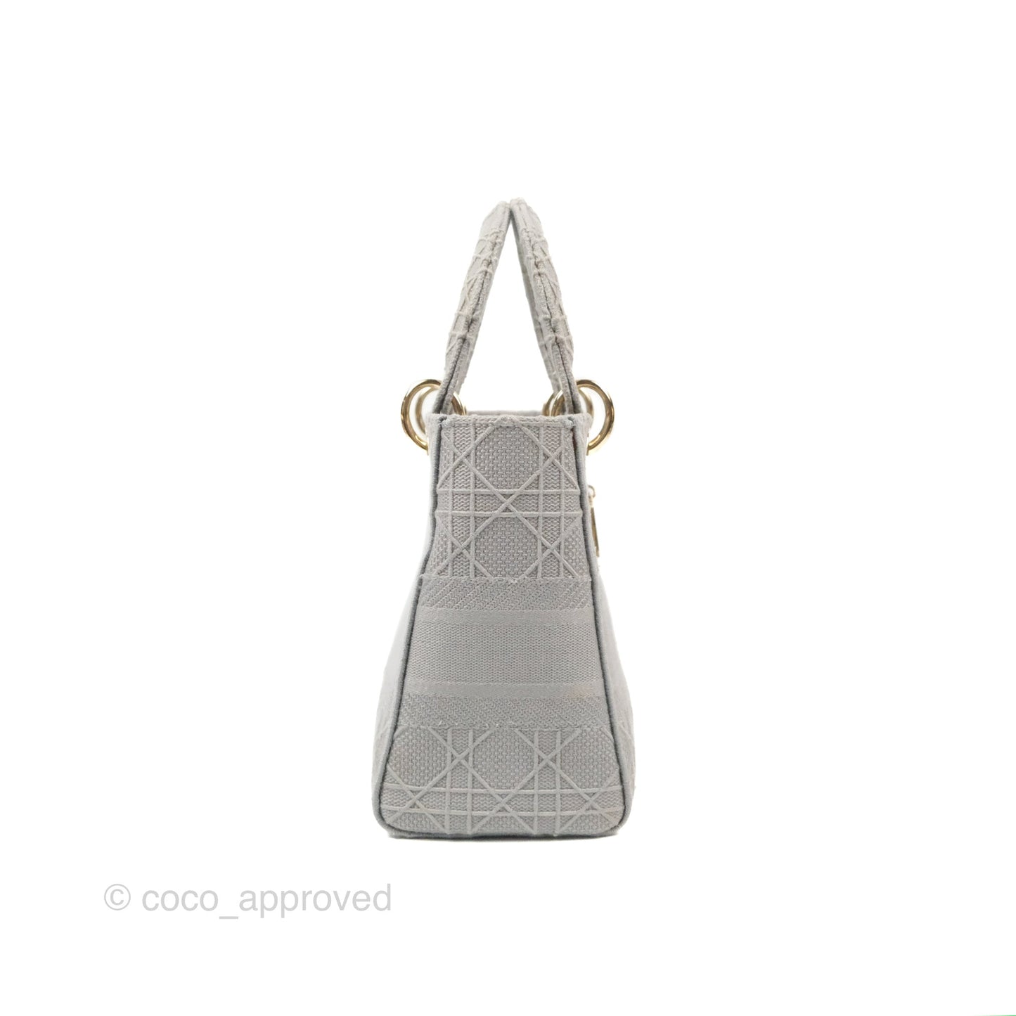 Christian Dior Medium Lady D-Lite Bag Gray Cannage Embroidery Gold Hardware