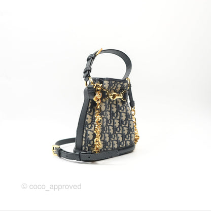 Christian Dior Oblique Calfskin C'est Dior Cannage Bucket Bag Blue Small