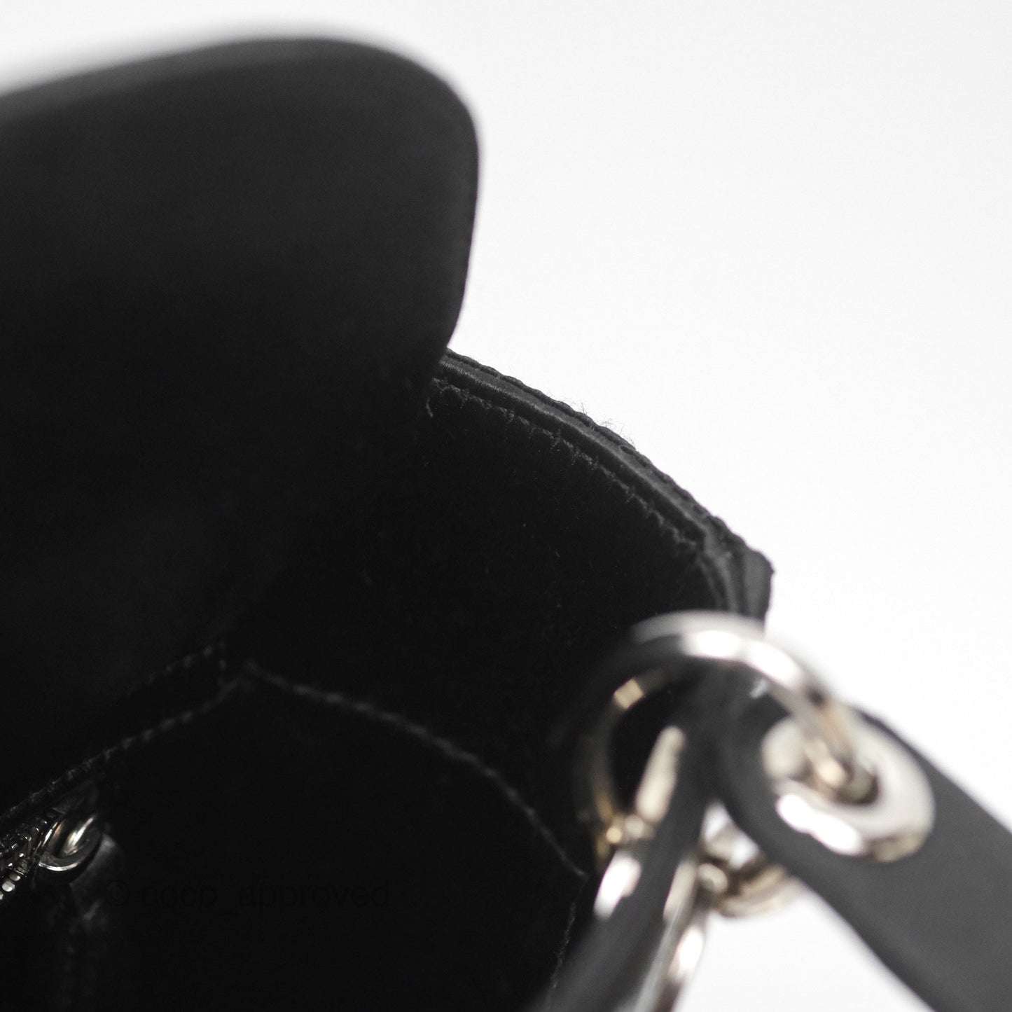 Christian Dior Mini Lady Dior Bag Black Strass Cannage Satin Silver Hardware
