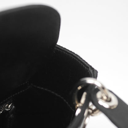 Christian Dior Mini Lady Dior Bag Black Strass Cannage Satin Silver Hardware