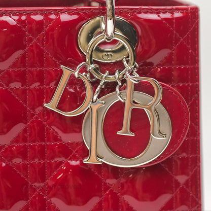 Christian Dior Medium Lady Dior Red Patent Silver Hardware