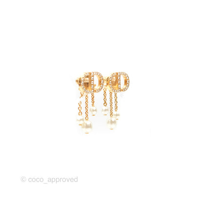 Christian Dior Crystal Pearl Drop Earrings Gold Tone