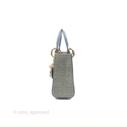 Christian Dior Mini Lady Dior Ombre Blue Lizard Gold Hardware