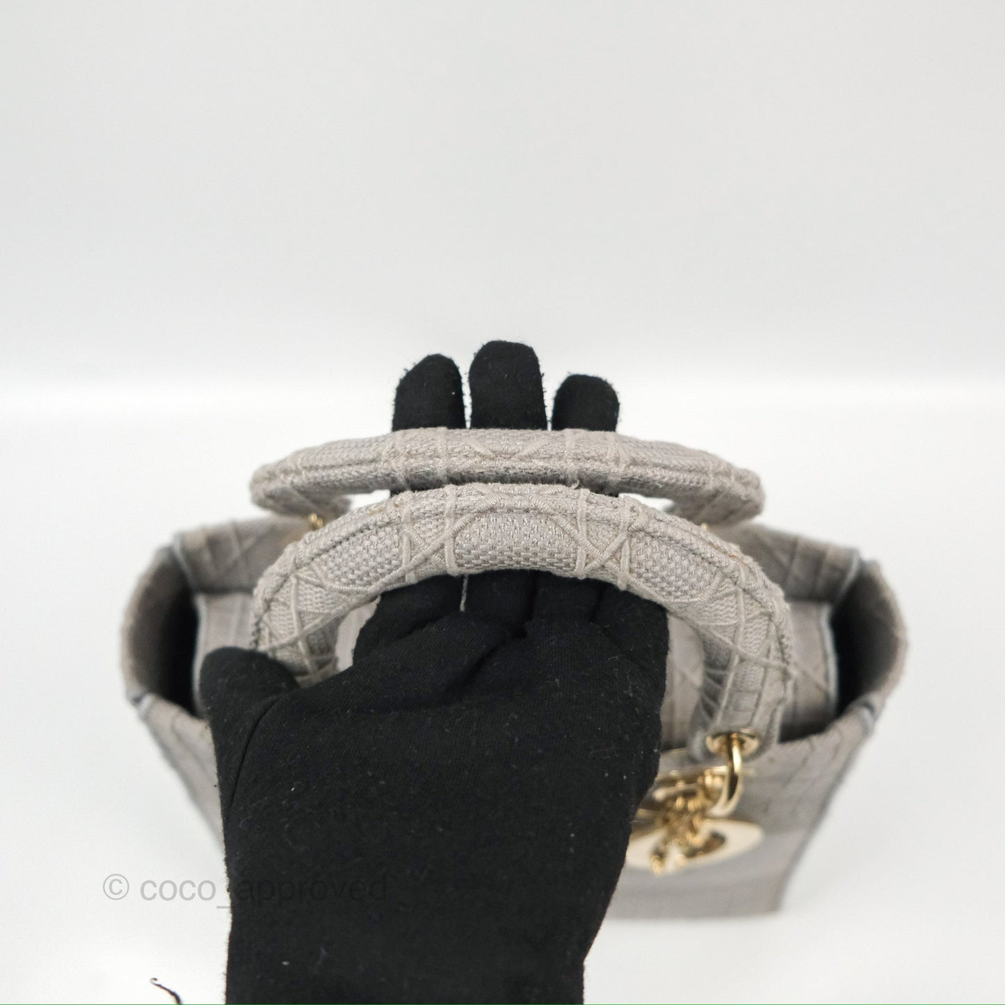 Christian Dior Medium Lady D-Lite Bag Gray Cannage Embroidery Gold Hardware