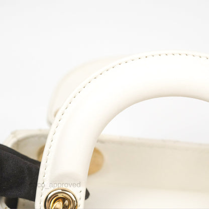 Christian Dior Cannage Mini Lady Dior White Gold Hardware