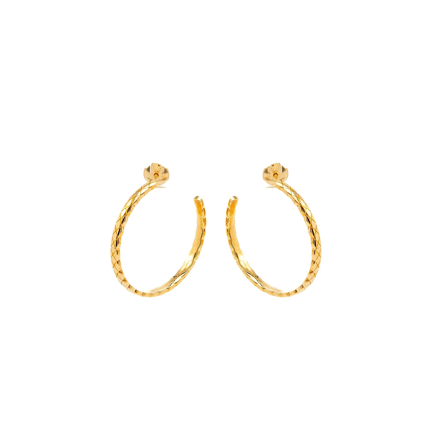 Chanel Coco Crush Hoop Earrings Quilted Motif Beige Gold