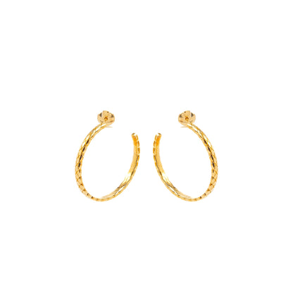 Chanel Coco Crush Hoop Earrings Quilted Motif Beige Gold