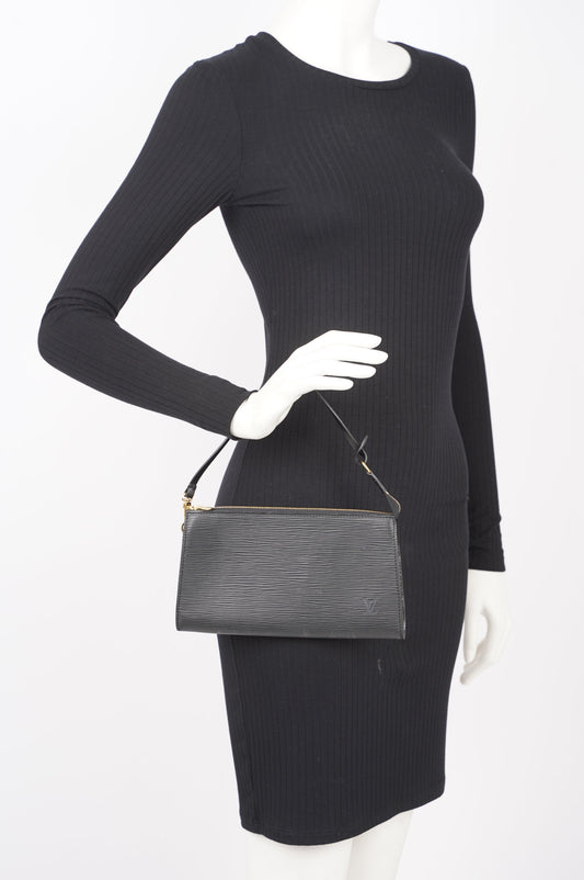 Louis Vuitton Womens Pochette Black Epi Leather
