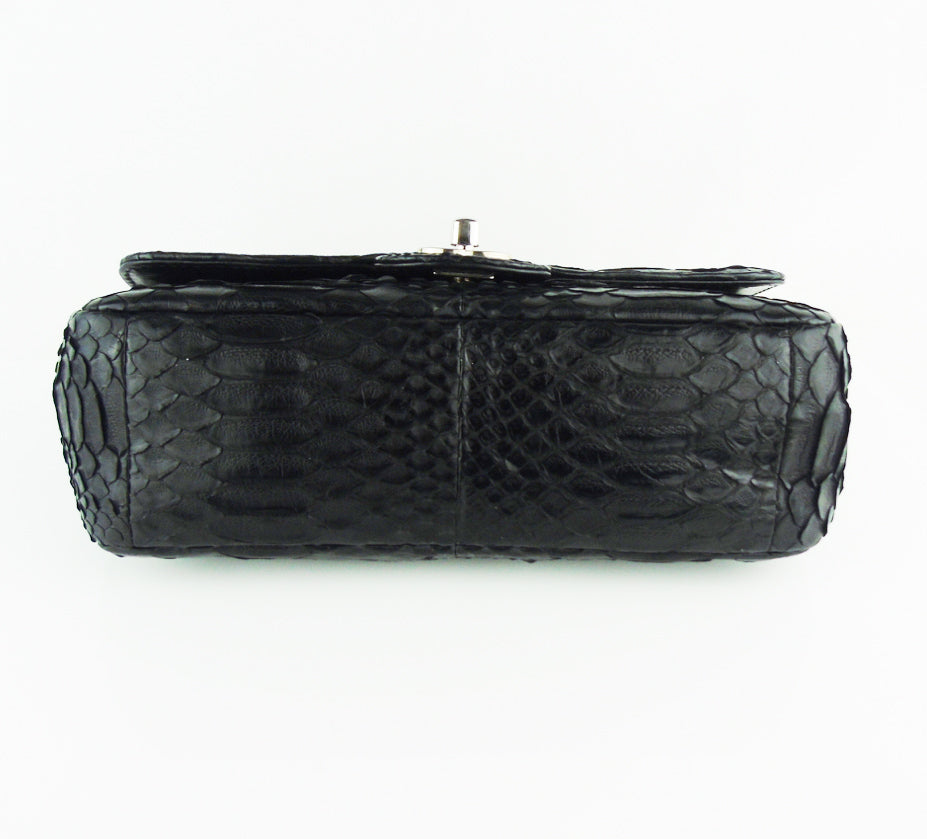 CHANEL black python exotic leather classic mini rectangular flap bag