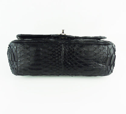 CHANEL black python exotic leather classic mini rectangular flap bag