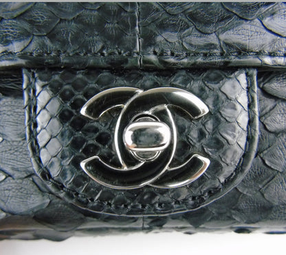 CHANEL black python exotic leather classic mini rectangular flap bag
