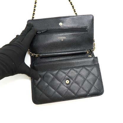 CHANEL WALLET ON CHAIN CAVIER BLACK WITH GHW