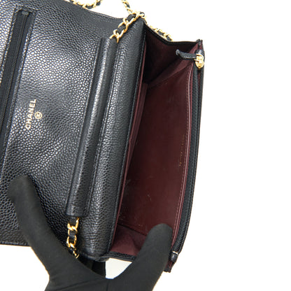 CHANEL WALLET ON CHAIN CAVIER BLACK WITH GHW