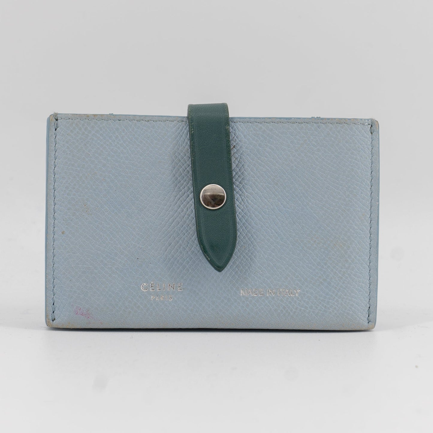 Celine Dusty Blue Grained Leather Accordeon Card Holder