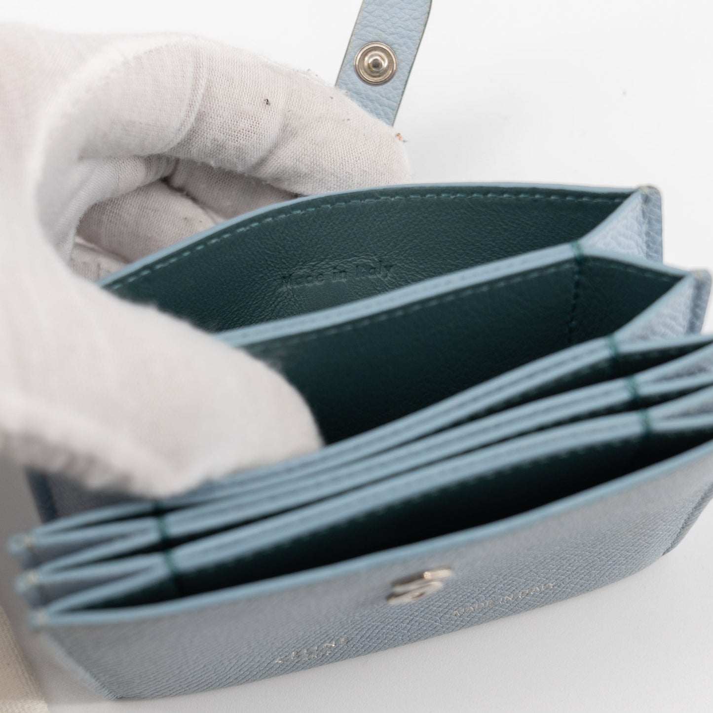 Celine Dusty Blue Grained Leather Accordeon Card Holder