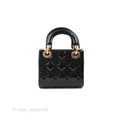 Christian Dior Mini Lady Dior Black Patent Gold Hardware