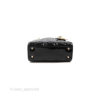 Christian Dior Mini Lady Dior Black Patent Gold Hardware