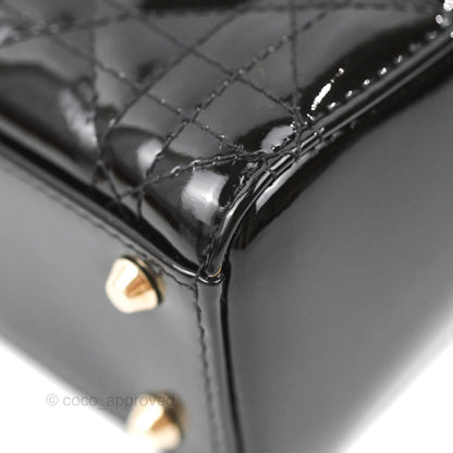 Christian Dior Mini Lady Dior Black Patent Gold Hardware