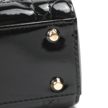 Christian Dior Mini Lady Dior Black Patent Gold Hardware