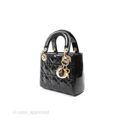 Christian Dior Mini Lady Dior Black Patent Gold Hardware