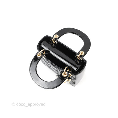 Christian Dior Mini Lady Dior Black Patent Gold Hardware