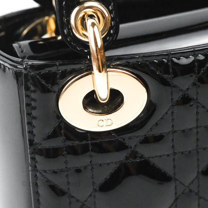 Christian Dior Mini Lady Dior Black Patent Gold Hardware