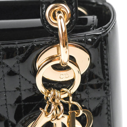 Christian Dior Mini Lady Dior Black Patent Gold Hardware