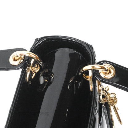 Christian Dior Mini Lady Dior Black Patent Gold Hardware