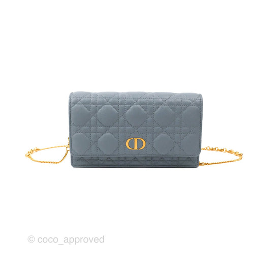 Dior Caro Pouch With Chain Cloud Blue Cannage Calfskin