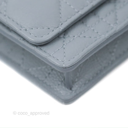 Dior Caro Pouch With Chain Cloud Blue Cannage Calfskin