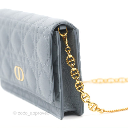 Dior Caro Pouch With Chain Cloud Blue Cannage Calfskin