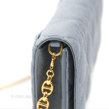 Dior Caro Pouch With Chain Cloud Blue Cannage Calfskin