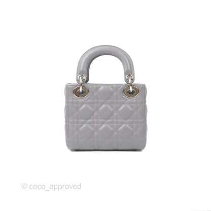Christian Dior Mini Lady Dior Grey Lambskin Cannage Silver Hardware