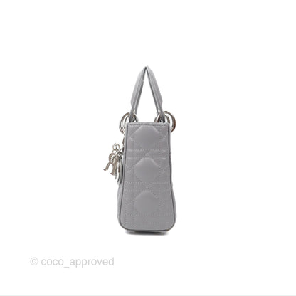 Christian Dior Mini Lady Dior Grey Lambskin Cannage Silver Hardware