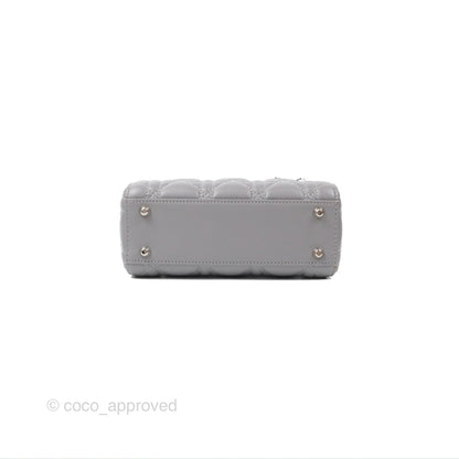Christian Dior Mini Lady Dior Grey Lambskin Cannage Silver Hardware