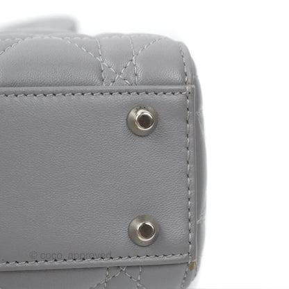 Christian Dior Mini Lady Dior Grey Lambskin Cannage Silver Hardware