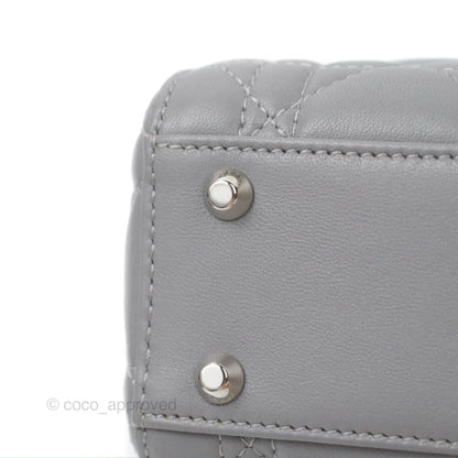 Christian Dior Mini Lady Dior Grey Lambskin Cannage Silver Hardware