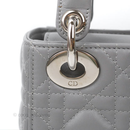 Christian Dior Mini Lady Dior Grey Lambskin Cannage Silver Hardware