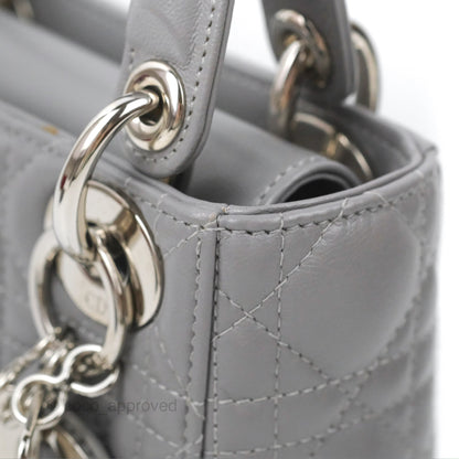 Christian Dior Mini Lady Dior Grey Lambskin Cannage Silver Hardware