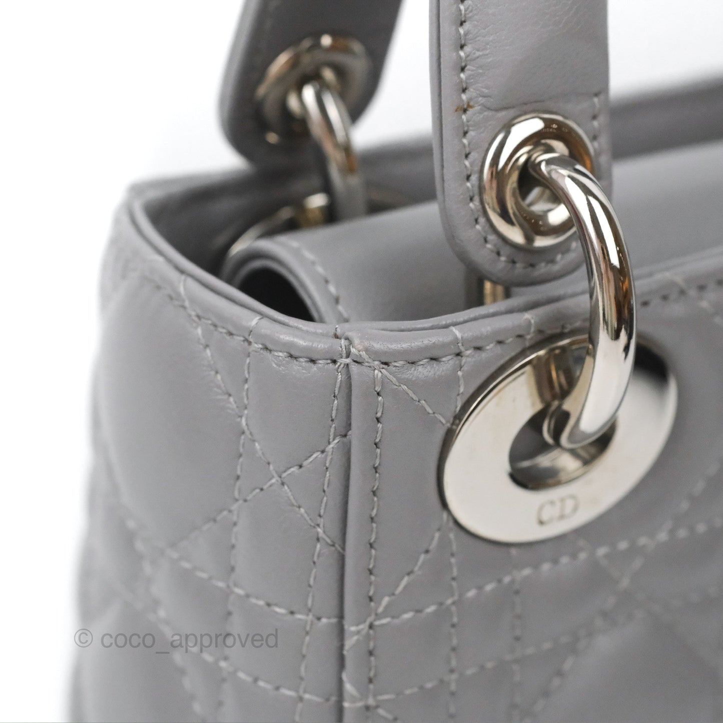 Christian Dior Mini Lady Dior Grey Lambskin Cannage Silver Hardware