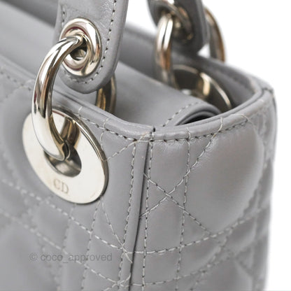 Christian Dior Mini Lady Dior Grey Lambskin Cannage Silver Hardware