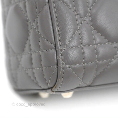 Christian Dior Mini Lady Dior Grey Lambskin Cannage Silver Hardware
