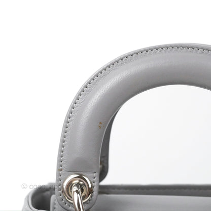 Christian Dior Mini Lady Dior Grey Lambskin Cannage Silver Hardware