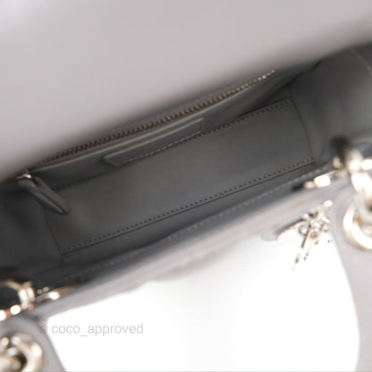 Christian Dior Mini Lady Dior Grey Lambskin Cannage Silver Hardware