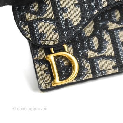 Christian Dior Saddle Flap Card Holder Blue Dior Oblique Jacquard