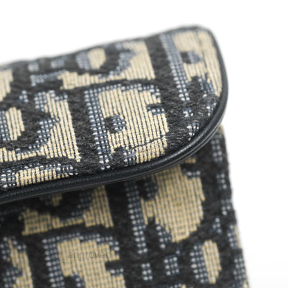 Christian Dior Saddle Flap Card Holder Blue Dior Oblique Jacquard